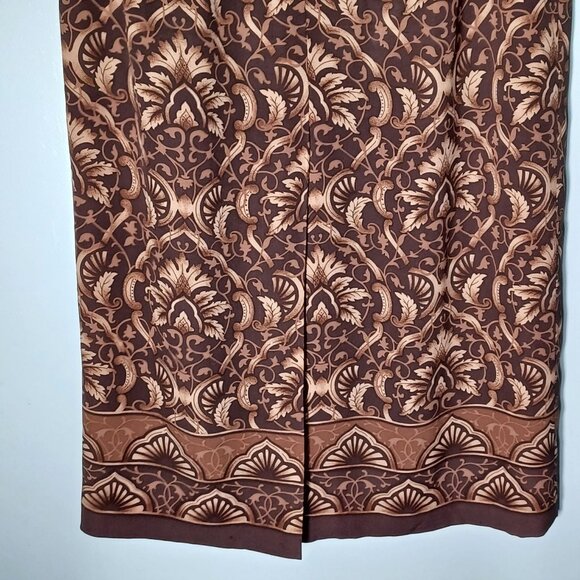 Talbots Midi Skirt Womens 6 P Brown Y2K Silk Fairycore Grunge Geometric - Picture 6 of 9